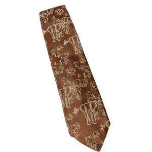 1970s Sears Mens Store Elephants and Mice Tie Wide Polyester Grandpa Core Brown